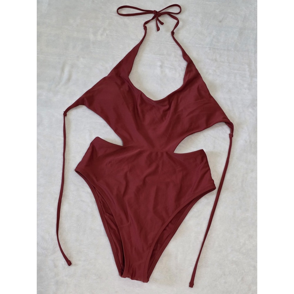 Aerie Size Small red cut out one piece Monokini Strappy swimsuit halter neckline